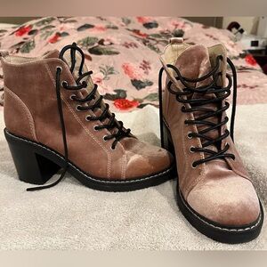 Pink velvet moto boot